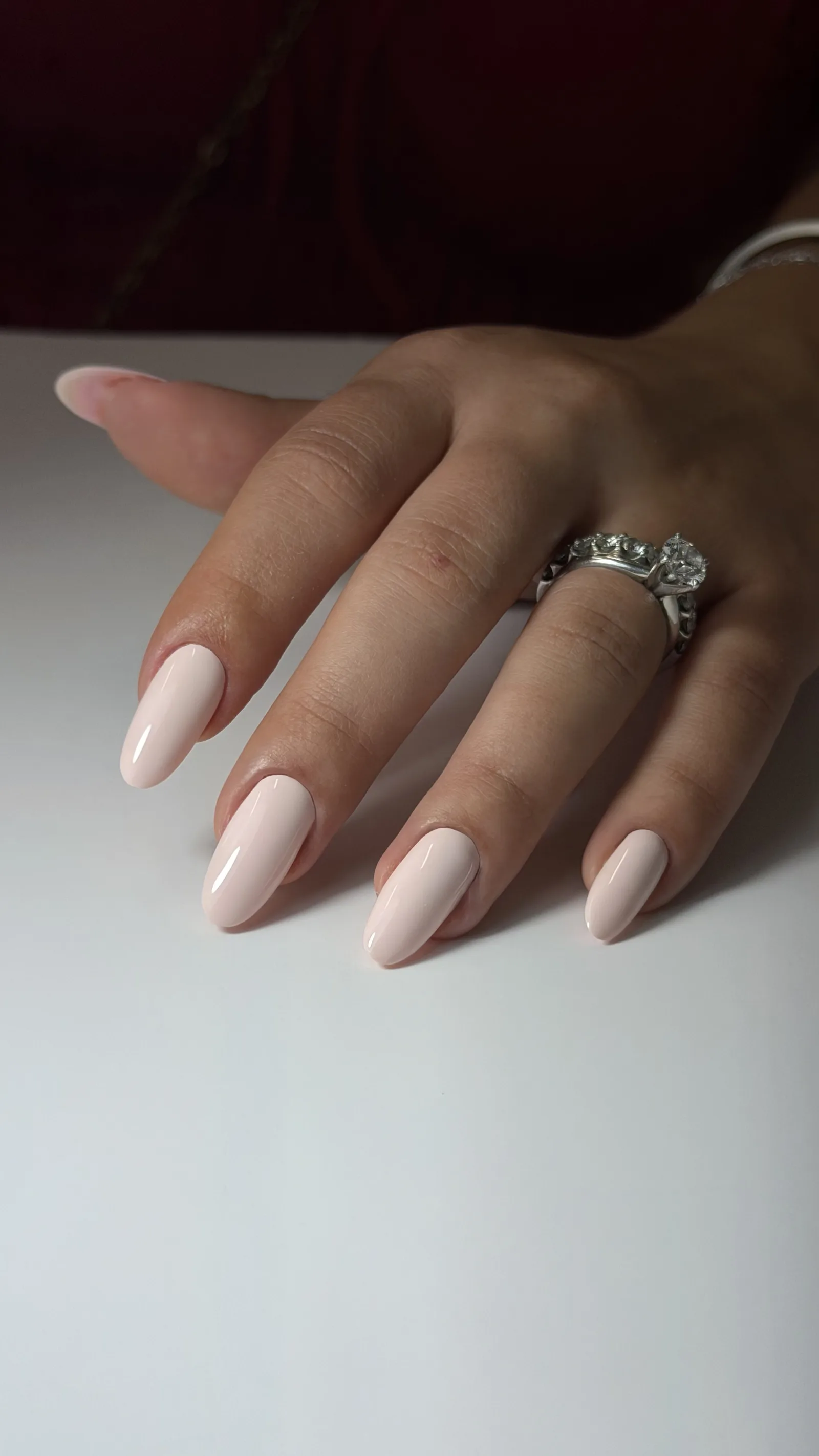 Milky nude almond gel Russian manicure